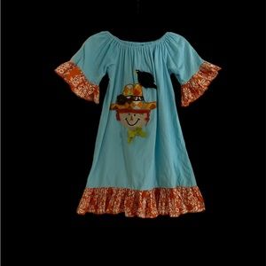 Is Jenns girls scarecrow Halloween thanksgiving applique holiday swing dress 8